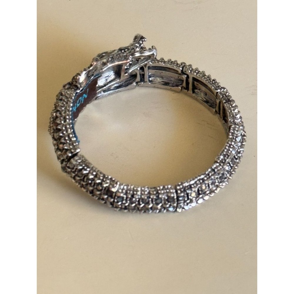 Natasha Designer Snake Charm Wrap Bracelet Jeweled w/Smokey Quartz Rhinestones - Picture 9 of 9